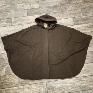 VTG Larry Levine Sport Wool Blend Hooded Cape Cloak Brown Made in USA Small